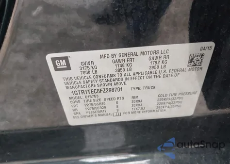 2015 GMC Sierra 1500 from USA, damaged, VIN 1GTR1TEC8FZ298701